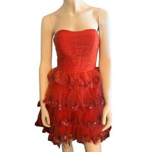 Strapless Tiered Tulle and Sequined Skirt Dress Cinnamon 9 NWOT